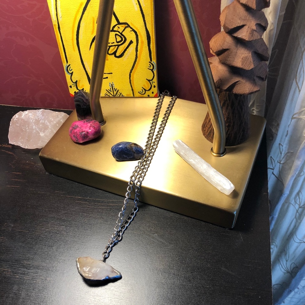 Real raw citrine stone on silver chain